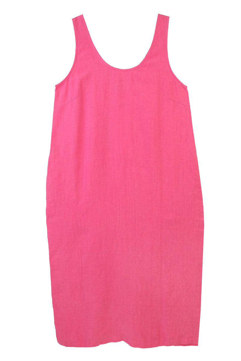 Basic Linen Shift Dress Fuchsia