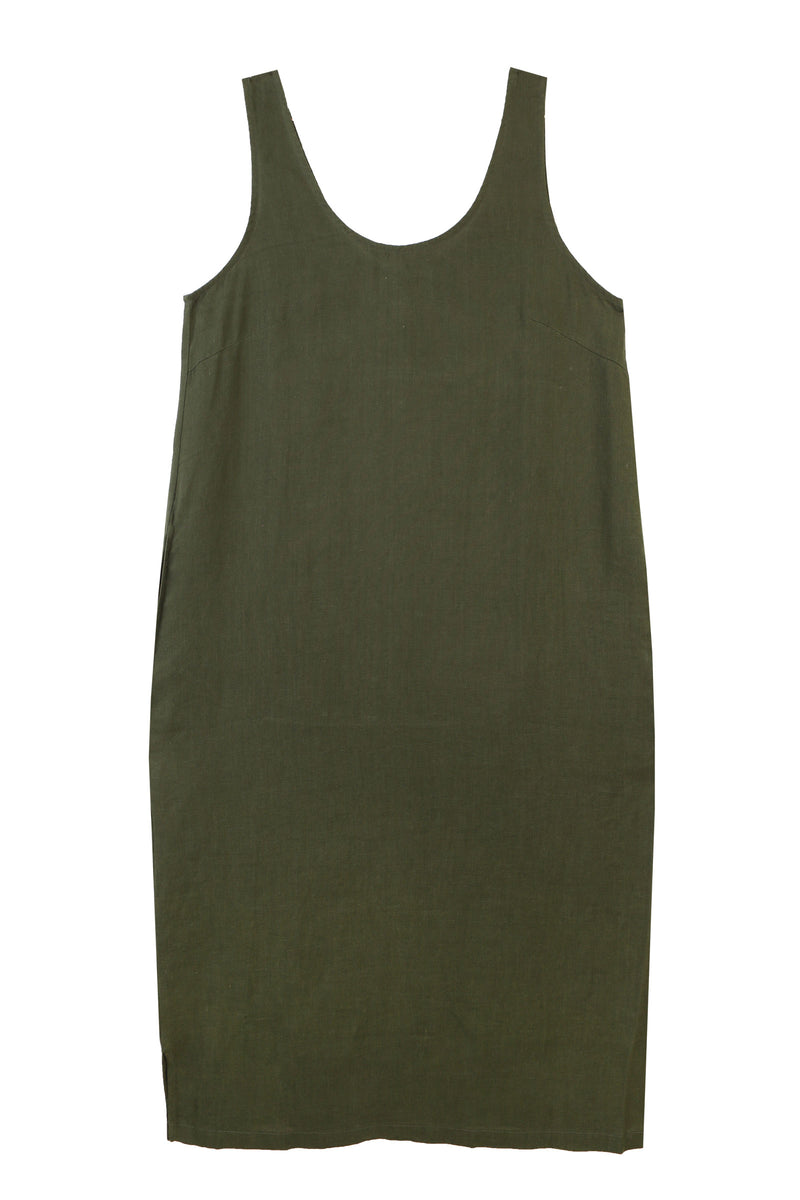 Basic Linen Shift Dress Hunter Green