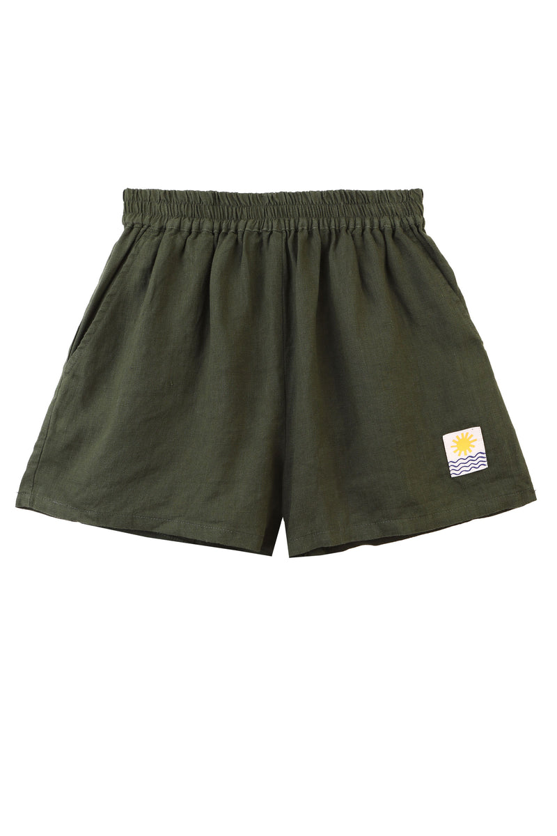 Basic Linen Shorts Hunter Green