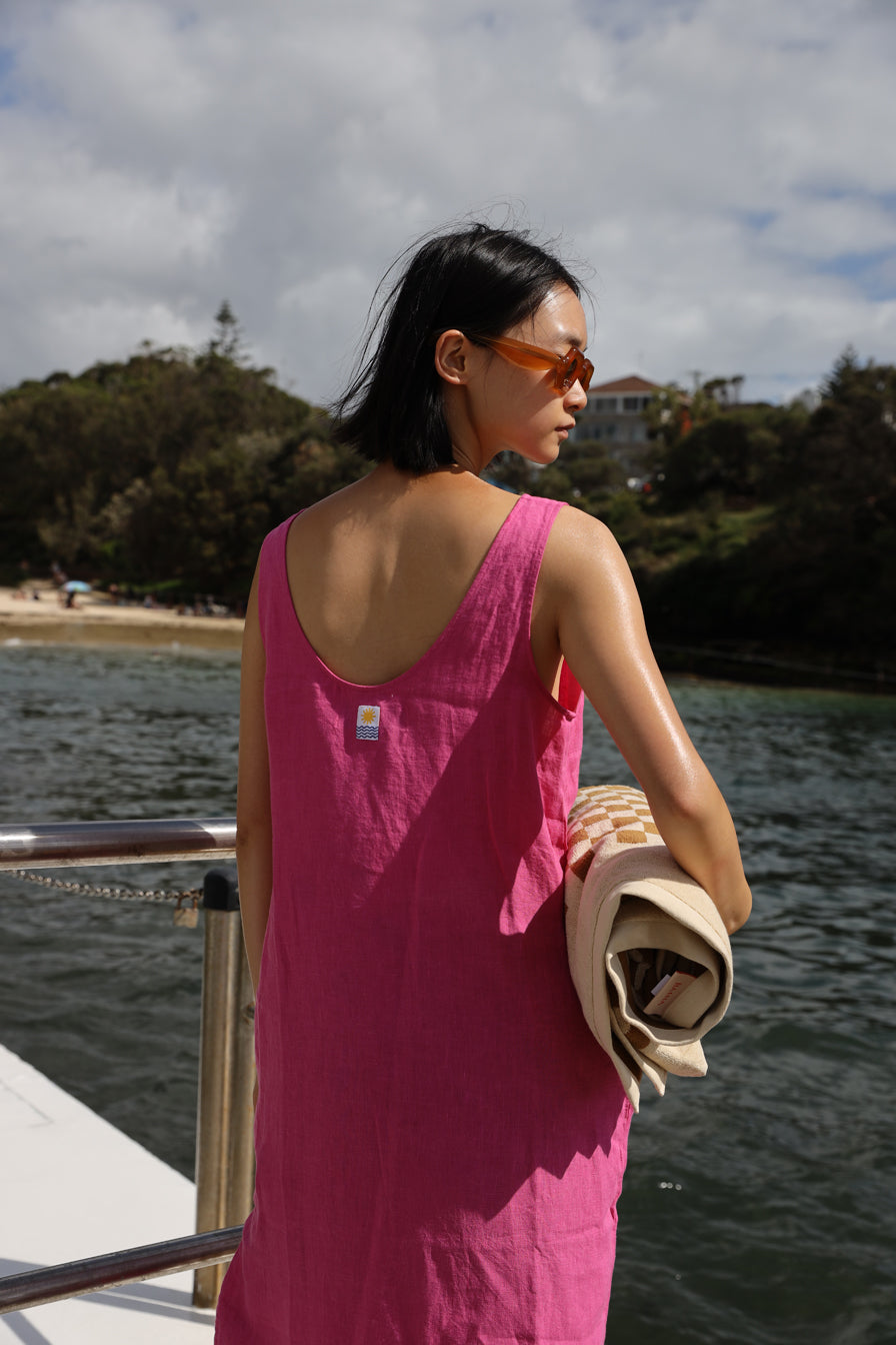 Basic Linen Shift Dress Fuchsia