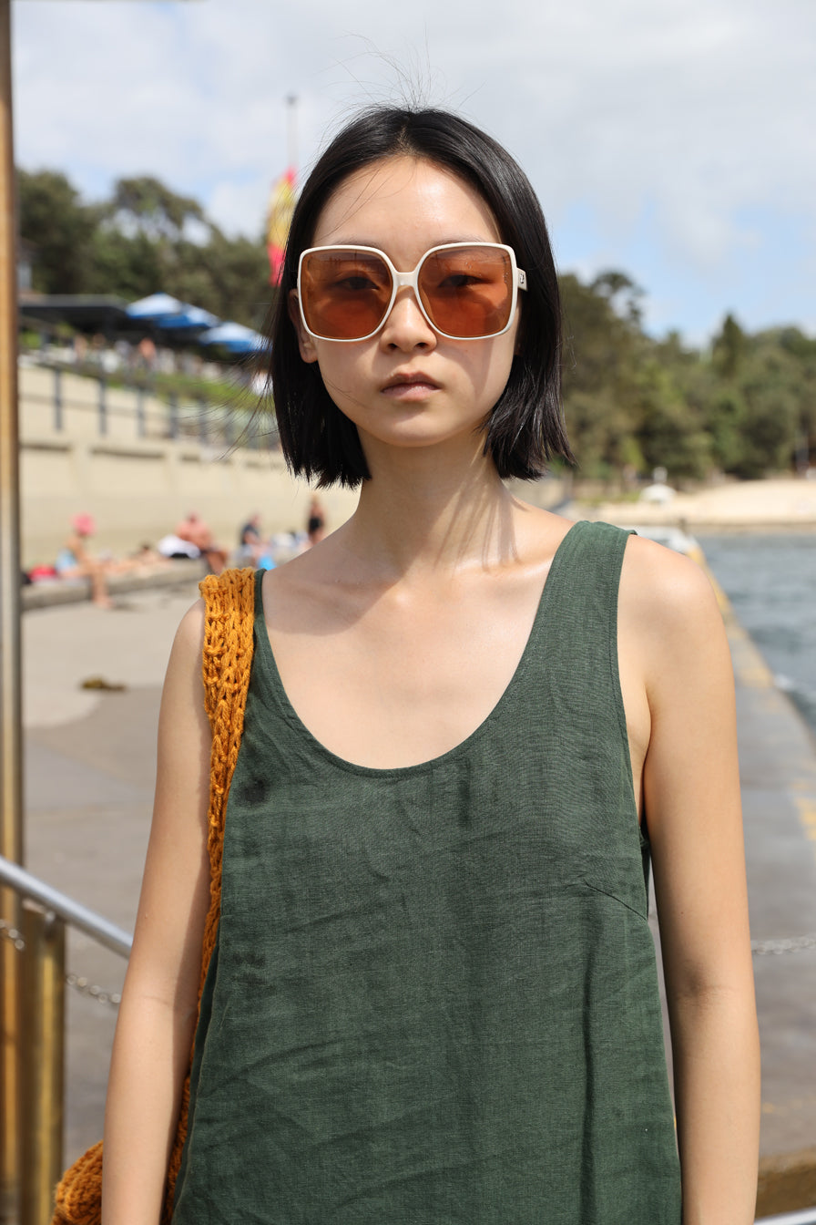 Basic Linen Shift Dress Hunter Green