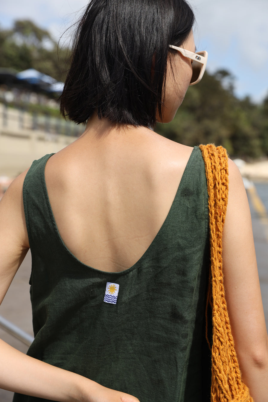 Basic Linen Shift Dress Hunter Green