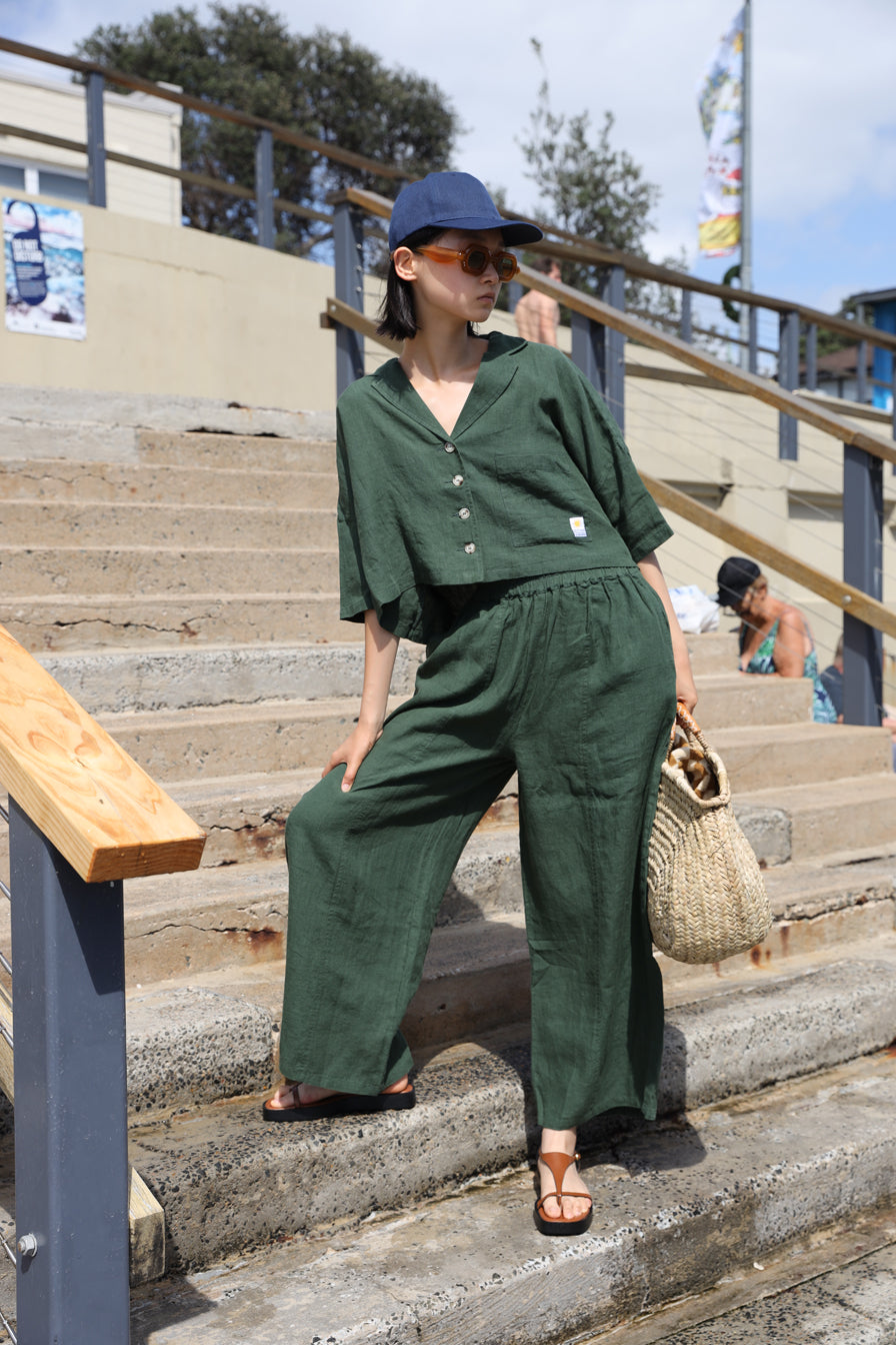 Basic Linen Trouser Hunter Green