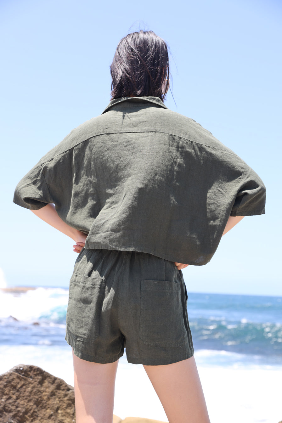Basic Linen Shorts Hunter Green