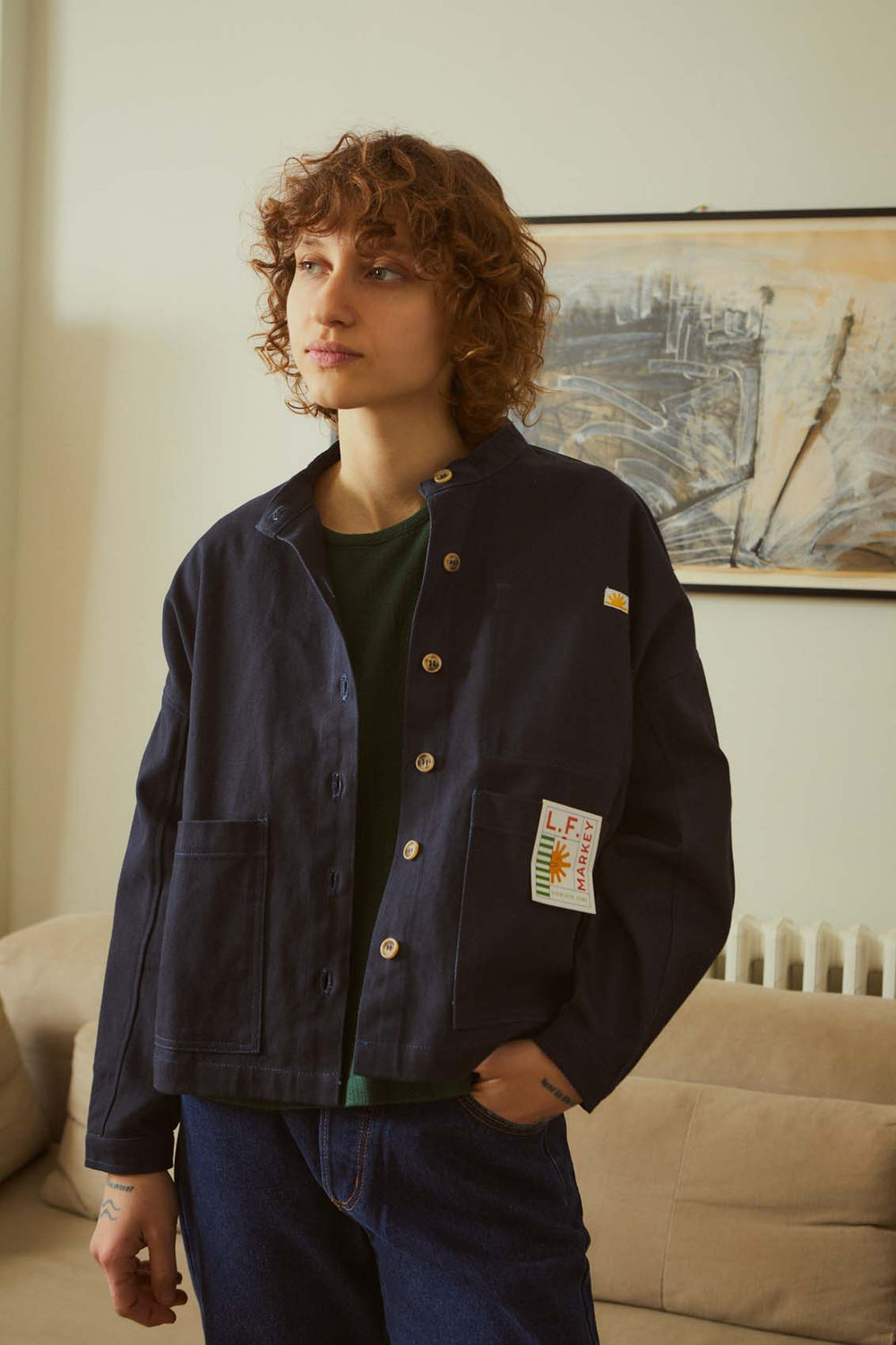 Wide Chore Coat Navy Canvas