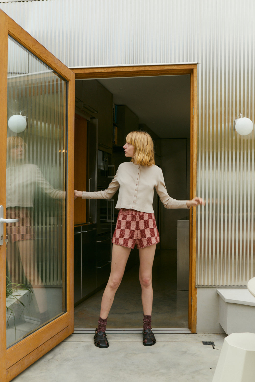 Raven Knit Shorts Brick Check