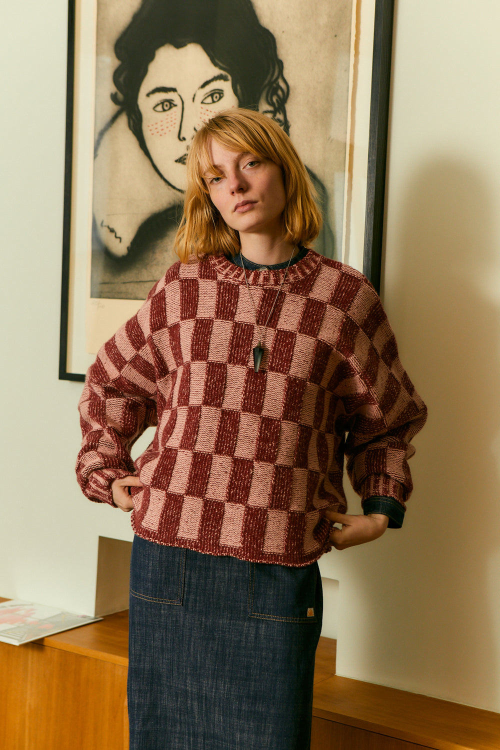 Dixon Knit Jumper Brick Check