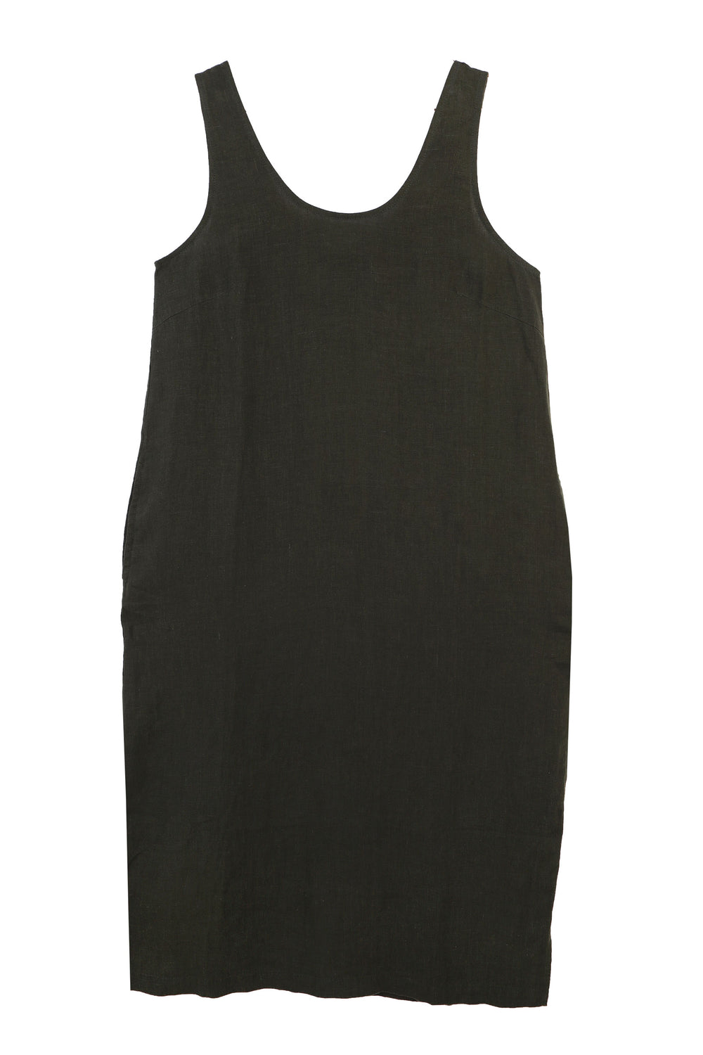 BASIC LINEN SHIFT DRESS DARK FOREST