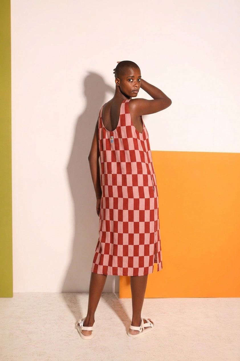 Printed Linen Slip Brick Check