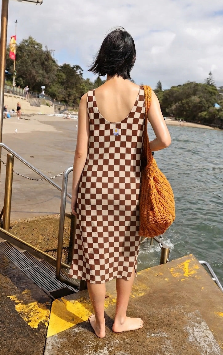 Printed Linen Slip Chestnut Check