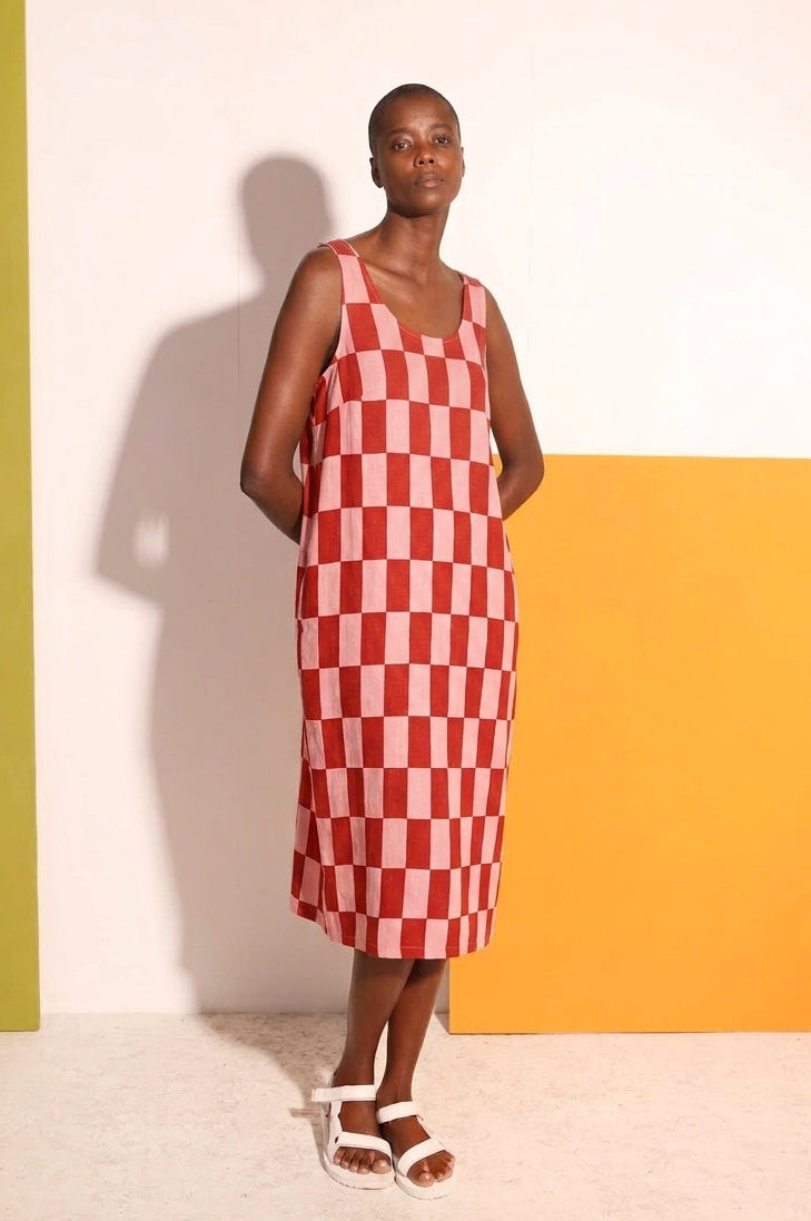 Printed Linen Slip Brick Check