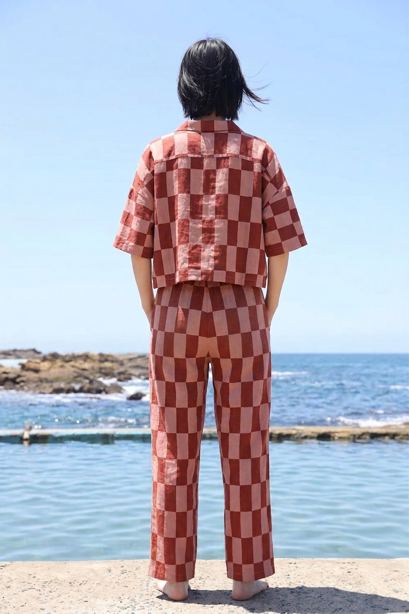 Graham Trouser Linen Printed Brick Check