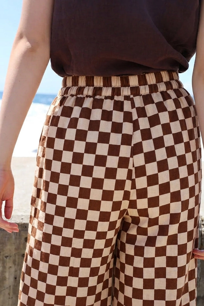 Graham Trouser Linen Printed Chestnut Check