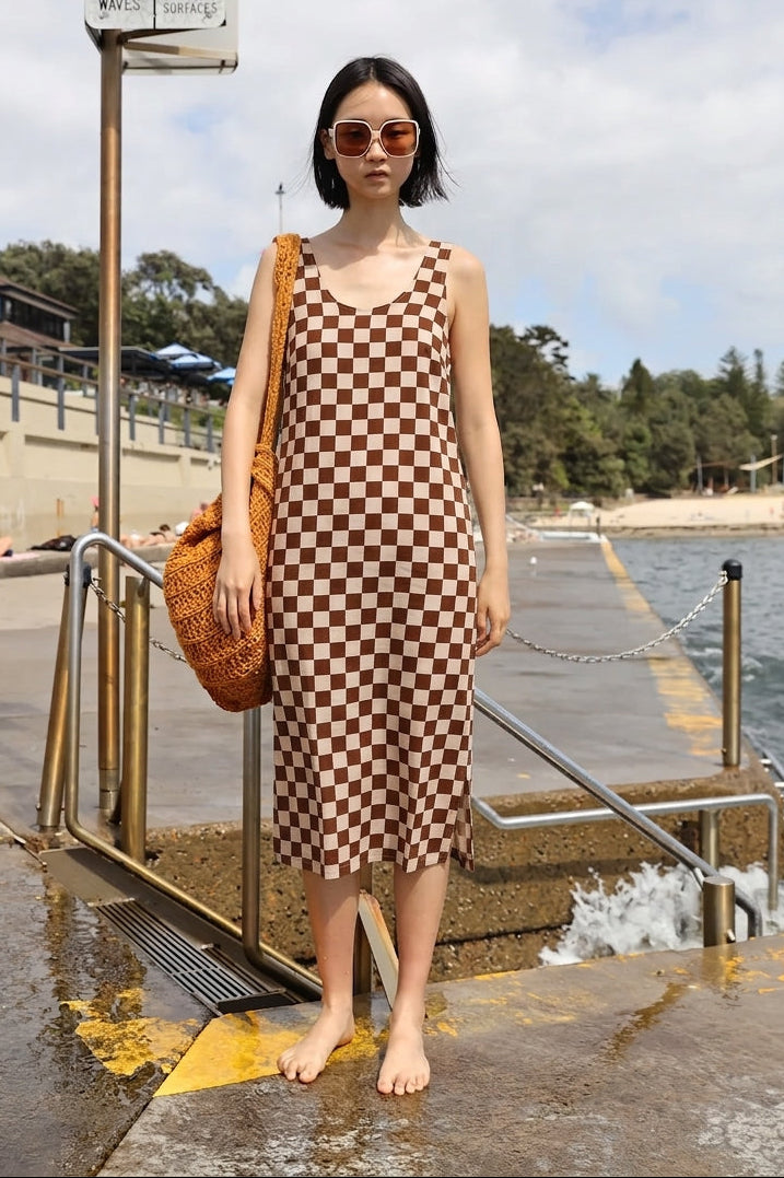Printed Linen Slip Chestnut Check