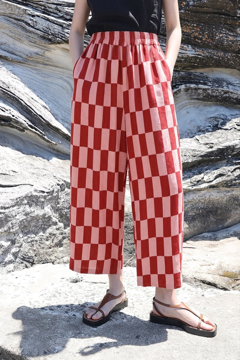 Graham Trouser Linen Printed Brick Check