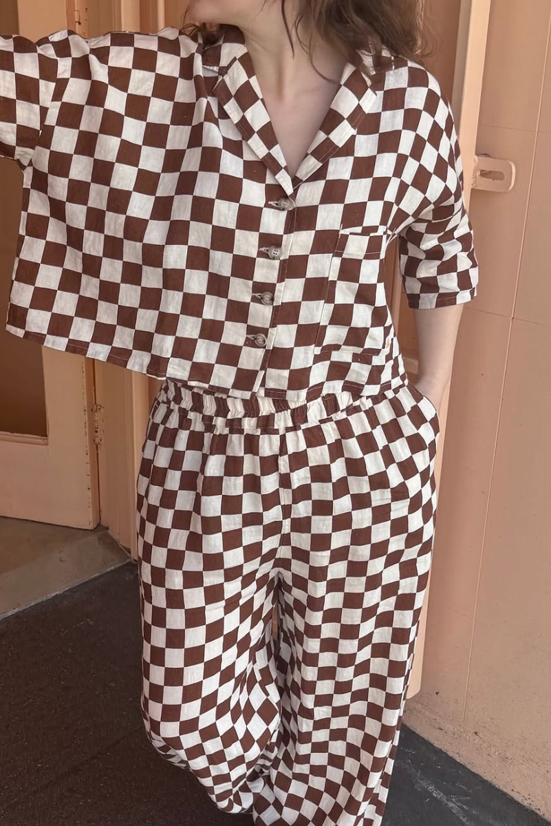 Graham Trouser Linen Printed Chestnut Check